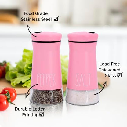 Pink Salt and Pepper Shakers with Adjustable Pour Holes, Refillable Salt Shaker by Aelga, Ideal for Himalayan, Kosher, Black and White Pepper, Pink Kitchen Accessories - color: Pink