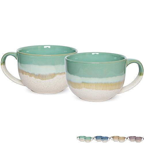 Bosmarlin Ceramic Jumbo Coffee Mug Set of 2, 23 Oz, Large Mug Soup Bowls with Handles, Dishwasher and Microwave Safe (Mint Green) - color: Mint Green