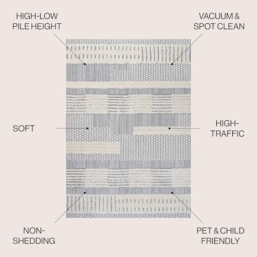 JONATHAN Y Geometric High-Low Cream/Gray Indoor Area Rug 5X8 ft, Kerstin for Living Room, Bedroom, Kitchen, Office, Easy-Cleaning, High Traffic, Pet-Friendly, Non-Shedding SNT100A-5 - size: 5'3" x 7'7" (Rectangular)