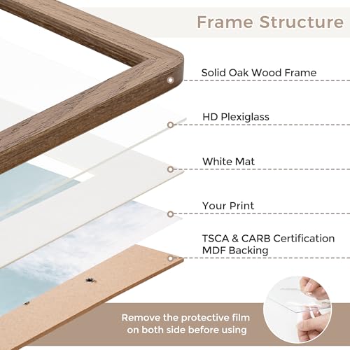 8X10 Solid Oak Wood Photo Frame | 8X10 Picture Frame With Mat For 5X7 | Plexiglas And Hanging Hardware Included | Walnut, 3 Packs - color: Walnut, size: 8''x10''-3P