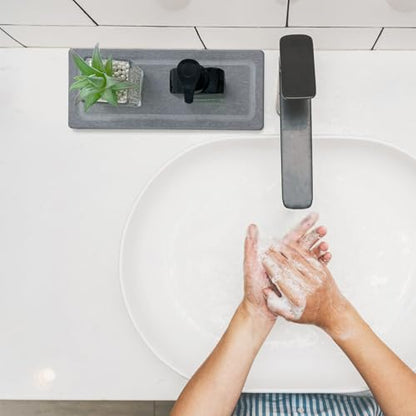 2 PCS Water Absorbing Stone Trays for Bathroom Sink Fast Drying Coasters | 11" x 4.7", Vanity Tray, Diatomaceous Earth Mat, Hand Soap Holder with Anti-Skid Feet, Kitchen Counter, Sink Caddy Organizer - color: 11" X 4.7" Gray