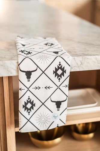 Kitchen Towels, Dish Towels for Kitchen, 3 Pc Kitchen Towel Set | Microfiber Waffle Towels, 16 x 26 inches, with Hanging Loops, Reusable Tea Towels, Cute Kitchen Towels - 3 Pack - color: Aztec