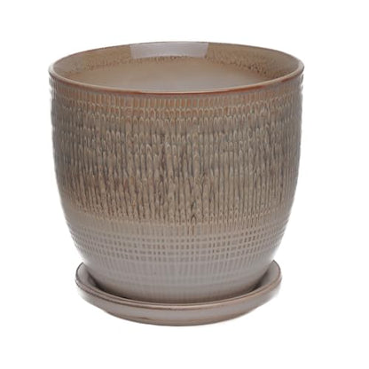 Aspen & Fig Brown 8 Inch Indoor Ceramic Plant Pot with an Attached Saucer and Drainage Hole for House Plants, Herbs, Flowers, Succulent, Snake Plants, Gifts for Mom, Standard Pot