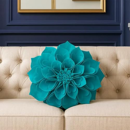 Fennco Styles Handmade 3D Heart-Shaped Petals Flower Decorative Filled Throw Pillow 13" Round - Teal Floral Pillow for Couch, Home Décor and Holiday, Housewarming Gift - color: Teal