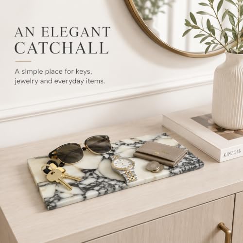Calacatta Viola Marble Vanity Tray, 12 x 6 Inch | Natural marble for perfume, soap dispensers, jewelry, keys and candles; flat rimless 11.8 x 5.9 in tray, one piece included. - color: Slap 30x15cm