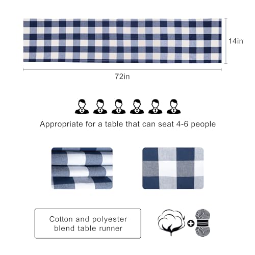 Buffalo Plaid Cotton Blend Table Runner,Buffalo Check Collection,Checkered Table Runner,Classic Farmhouse Table Runner,14x72- Navy and White - color: Navy and White, size: 14*72inch