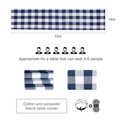 Buffalo Plaid Cotton Blend Table Runner,Buffalo Check Collection,Checkered Table Runner,Classic Farmhouse Table Runner,14x72- Navy and White - color: Navy and White, size: 14*72inch