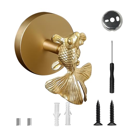 Fish Wall Hook, Solid Brass Heavy Duty Vintage Animal Hook. Used for Hanging Clothes, Hats, Towels, Bags, Organizing Decorative Wall Hooks - color: Gold Fish