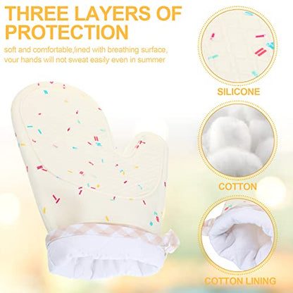 Didaey Set of 2 Silicone Oven Mitts Waterproof Shell Oven Mitts for Kitchen for Heat Resistant 500 Degrees Washable Kitchen Mittens with Cotton Lining for Cooking Baking BBQ Grilling Microwave