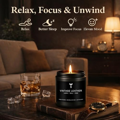 Scentes Candles Set for Men, 4 Pack Mens Masculine Soy Candles, Leather, Smoke, Oak & Lavender Scents, Aromatherapy Candle Gift Set for Dad, Husband, Boyfriend, Birthday, Him - size: 4 Pack