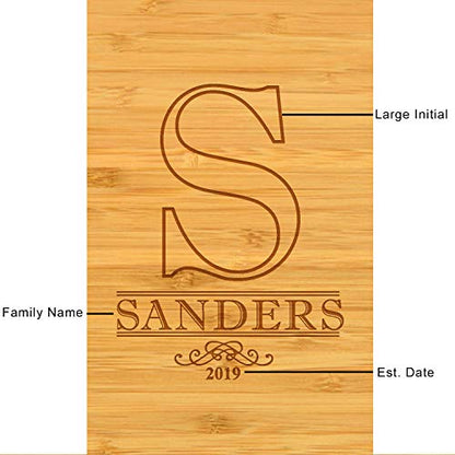 Picnic at Ascot Personalized Engraved Acacia Cheese/Charcuterie Cutting Board with Knife Set & Cheese Markers- Designed & Quality Checked USA