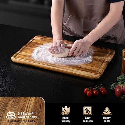 Teak Wood Cutting Boards for Kitchen 17'' Wooden Bamboo Serving Board Meat | Heavy Duty, Over Sink, Solid Thick, Haus Wooden Chopping Board, Meat, Easy to Clean, Non Toxic, Best Kitchen Essential Gift - style: 17 IN
