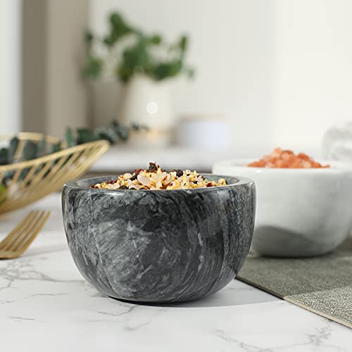 jalz jalz Black Marble Salt Cellar with Lid, Large 10oz Spice Keeper Pot with spoon - color: Black Cover Black Base