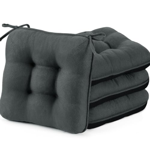 BETU Chair Cushions for Dining Chairs,3.5" Thick Kitchen Table Chair Pads with Ties,Non Slip Backing and Covers,Seat Cushion for Dining Room,Bar,Patio Chairs,18"X18"X3.5" - color: Basalt Grey, size: 18"x18"x3.5" (4 Pack)