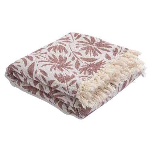 Flower Organic Cotton Turkish Throw Blanket, Muslin - Burgundy | Thin, Soft, Lightweight, Breathable Gauze Weave, Red and White Reversible Floral Print, for Sofa, Chair, Couch, 65" x 65" - color: Burgundy Whimsy