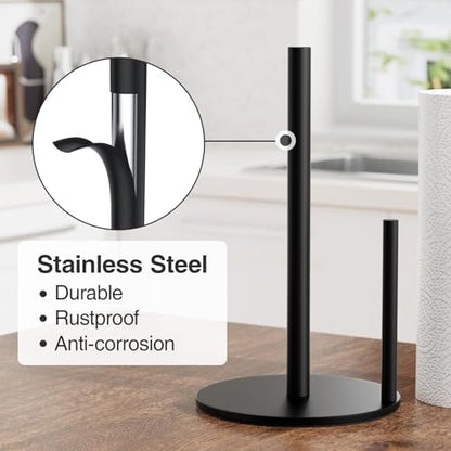 Paper Towel Holder Black Stainless Steel Kitchen Countertop Roll Organizer | Standing Paper Towel Holders Roll Dispenser Simple Black - color: Black