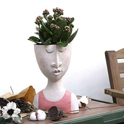 Face Planters Pots Head Planter Large Flower Pots with Drainage Hole Closed Eyes Female Planters for Indoor Outdoor Plants Cactus Succulent Pots Lovely Gifts for Friends Girls