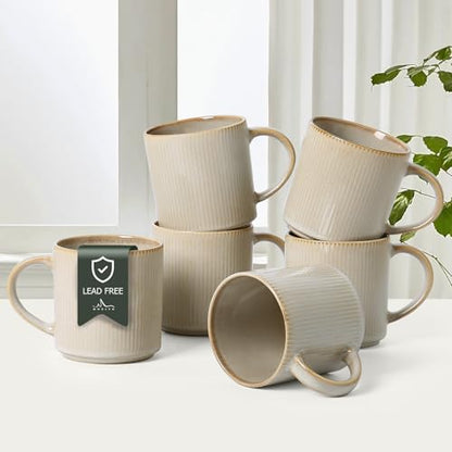 MONITO Coffee Mugs Set of 6,16 oz Ceramic Coffee Cups with Large Handles | Stoneware Mugs Set Suitable for Lattes,Hot tea,Cappuccinos,Mochas and Cocoa,Microwave & Dishwasher Safe,Bonbon Beige - color: Bonbon Beige, size: 6PCS