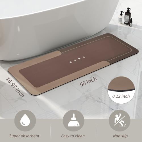 Housego Absorbent Bath Mat, Quick Dry Bath Rug, Non-Slip, 16.93x50 Inch, Brown - color: Brown, size: 1'5" x 4'2" (Rectangular)