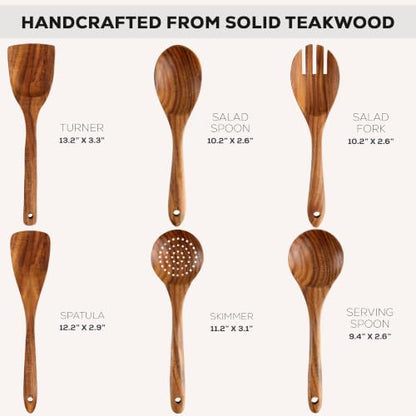 Zulay Kitchen 6 Piece Wooden Spoons for Cooking – Natural Teak Wooden Utensil Set, Easy to Clean, Durable, Smooth with Comfort Grip - Non Toxic Wooden Cooking Utensil Sets - size: 6 Piece