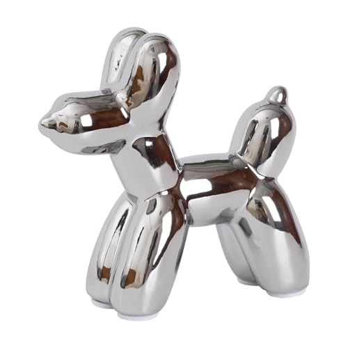 Notakia Silver Balloon Dog Ceramic Statue, Handmade Small Modern Animal Figurine, Cute Desktop Decoration for Living Room, Home Decor Accent - color: Silvery, size: Small