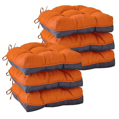 IASEAHK Chair Cushions for Dining Chairs, Seat Cushions for Kitchen Chairs, Indoor Seat Cushions with Ties, Tufted Foam Chair Pads, Non Slip Chair Cushions Set of 6, 15.5" x 15.5" x 4", Orange - color: Orange, size: Pack of 6