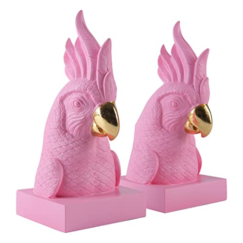 Cute Pink Parrot Decorative Bookends，Maximalist Bookshelf Decor | Unique Book Stopper Resin Bird Bookend for Home Office Desk Bookshelf Decor，Fun Animal Book Ends Hold Hevay Duty Books - color: Pink