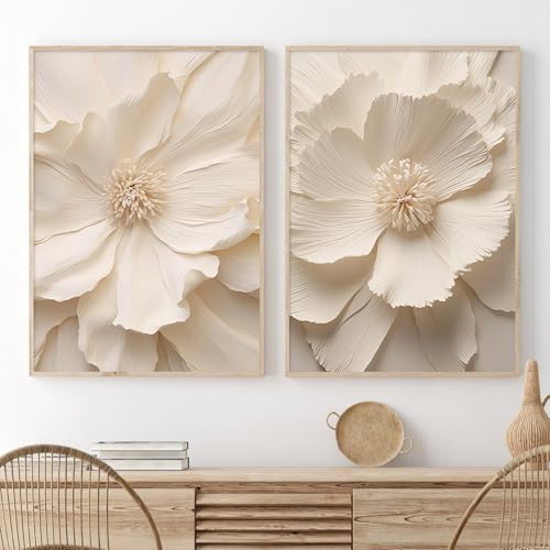 Peony Flower Painting Magnolia Flower Picture White Abstract Flower Wall Art Minimalist Flower Prints Modern Flower Picture White Flower Painting Blooming Flower Wall Art for Bedroom 16x24inx2 No Frame - color: Peony Flower Painting