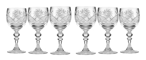 Neman Glassworks Vintage Crystal Cut Stemmed Wine Glasses, 5.7 oz (170ml), Hand-Crafted Glassware Set of 6 (WG6701/170) - size: Wine Glass 5.7oz (170ml)