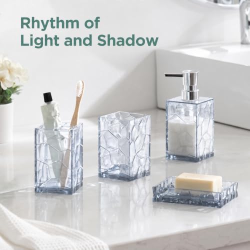 HBlife Bathroom Accessories Set, Acrylic Bathroom Counter Set of 4 | Boho acrylic bathroom decor, 4-pc: holder, soap, tumbler, dish, Easy-clean & rustproofd, Ideal housewarming gift - style: White