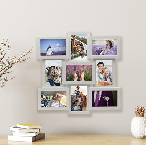 MELANNCO 18 x 18 Inch 9 Opening Photo Collage Frame, Displays Four 4x6 and Five 6x4 Inch Photos, White - color: White, size: 18 x 18 Inch