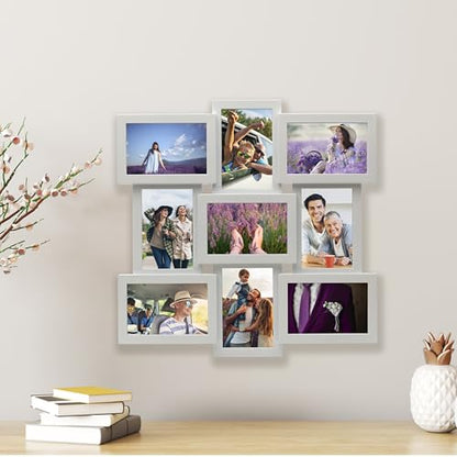 MELANNCO 18 x 18 Inch 9 Opening Photo Collage Frame, Displays Four 4x6 and Five 6x4 Inch Photos, White - color: White, size: 18 x 18 Inch