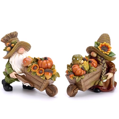 Valery Madelyn Fall Decorations for Home, 2 Pcs Fall Gnomes Decor for Table Indoor Outdoor, Resin Thanksgiving Decorations Garden Pumpkins Figurines for Autumn Harvest Porch Tiered Tray Mantel, 4" - size: Medium