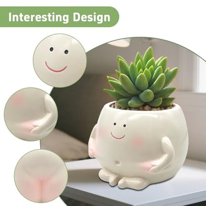 3.5" Smiley Face Resin Planter Pot,Funny Belly Planters Design | Succulent Planterwith Drainage Hole;Cute Plant Pot for Indoor Outdoor Plants