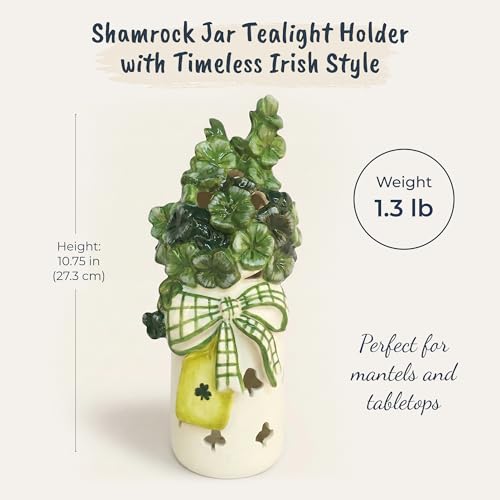 Blue Sky Clayworks Shamrock Jar Tealight Holder, 4.5" L x 4.5" W x 10.75" H