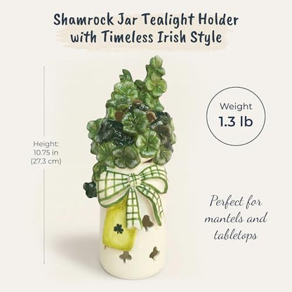 Blue Sky Clayworks Shamrock Jar Tealight Holder, 4.5" L x 4.5" W x 10.75" H