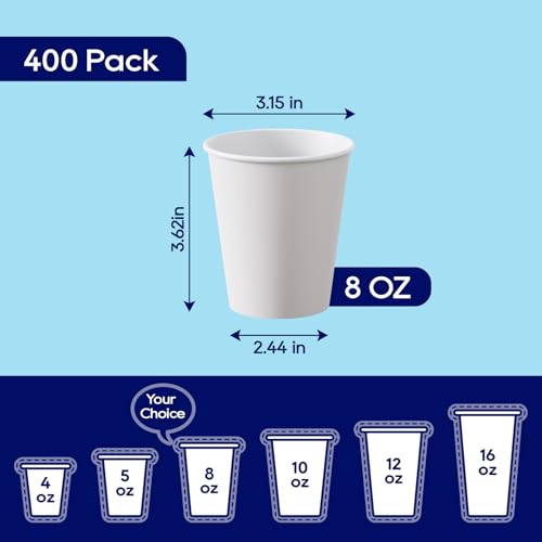 LITOPAK 400 Pack 8 oz Disposable Paper Coffee Cups, White Paper Hot Coffee Cups for Party, Picnic, Travel, and Events - color: White-8oz