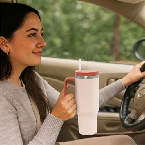 Glad Pioneer Stainless Steel Tumbler with Lid and Straw - Double Walled Insulated Cup with Handle - Leak Resistant & Cup Holder Compatible, Drinks Stay Cold All Day, 40oz, Rust - color: Rust, size: 40 Ounces