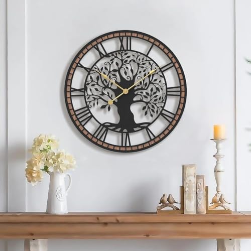 Micasso Large Wall Clock Decorative: 18 Inch Tree of Life Battery Operated | Modern Farmhouse Metal Wood Frame - Roman Numeral Clocks for Living Room/Home Office/Bedroom - Ideal for Interior Designer - color: Tree, size: 18 Inch