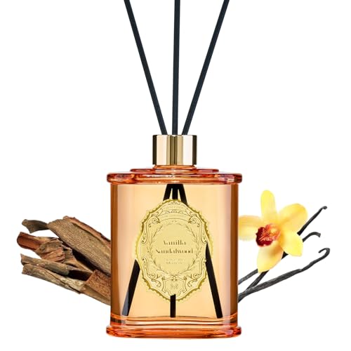 M&SENSE 8.4 oz Large Reed Diffuser for Home | Vanilla Sandalwood Scent Home Oil Diffuser with Sticks | Bedroom Bathroom Living Room Decor - color: Vanilla Sandalwood