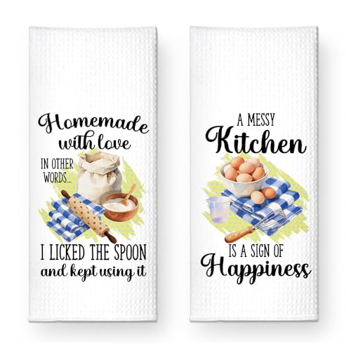 A Messy Kitchen is A Sign of Happiness Kitchen Towels 2 Pack, Towels Set for Housewarming, Thanksgiving Housewarming Gifts for Wife Neighbor Mom Friends, Cooking Lovers Gifts Ideas - color: Messy Kitchen