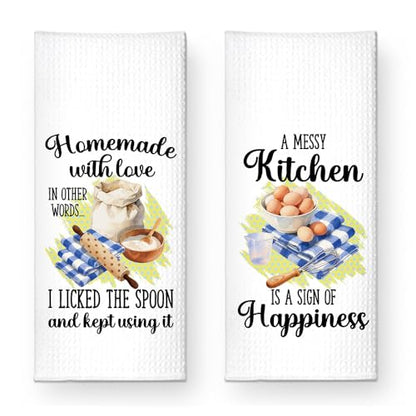 A Messy Kitchen is A Sign of Happiness Kitchen Towels 2 Pack, Towels Set for Housewarming, Thanksgiving Housewarming Gifts for Wife Neighbor Mom Friends, Cooking Lovers Gifts Ideas - color: Messy Kitchen