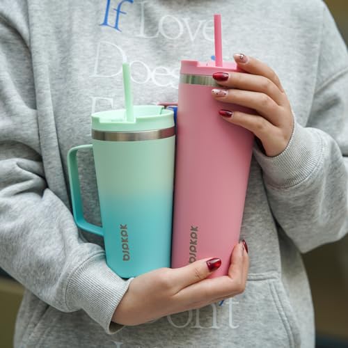 BJPKPK 26oz Insulated Tumbler with Handle, Lid & Straw, Stainless Steel | Double Wall Vacuum Insulated Coffee Travel Mug - Keeps Cold & Hot, BPA Free, Cupholder Fit for Office, Gym & Travel - color: Mint, size: 26 Ounces
