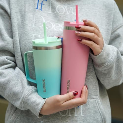 BJPKPK 30oz Insulated Tumbler with Handle, Lid & Straw, Stainless Steel | Double Wall Vacuum Insulated Coffee Travel Mug - Keeps Cold & Hot, BPA Free, Cupholder Fit for Office, Gym & Travel - color: Mint, size: 30 Ounces