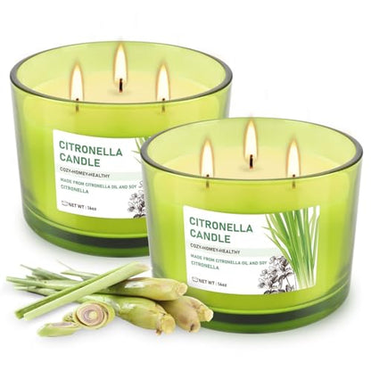 Set of 2 Green Glass Jars Citronella Oil Candles 14oz Smokeless & Outdoor Candles Perfect for Courtyards, Backyards, Camping, Picnics, and Garden. - color: 2Pack-Green