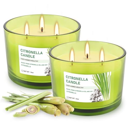 Set of 2 Green Glass Jars Citronella Oil Candles 14oz Smokeless & Outdoor Candles Perfect for Courtyards, Backyards, Camping, Picnics, and Garden. - color: 2Pack-Green