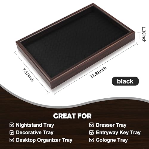 Wooden Valet Tray with Leather Base - Nightstand Catchall Organizer for Cologne, Perfume, Keys, Wallet, Phone, Watch, Jewelry & Sunglasses (2Pcs Black) - color: 2Pcs Black