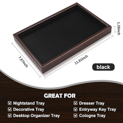 Wooden Valet Tray with Leather Base - Nightstand Catchall Organizer for Cologne, Perfume, Keys, Wallet, Phone, Watch, Jewelry & Sunglasses (2Pcs Black) - color: 2Pcs Black