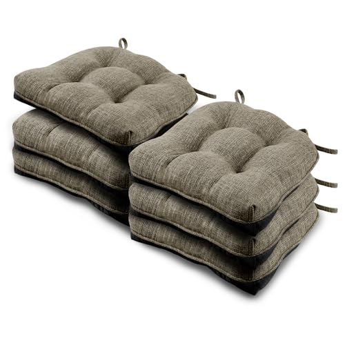 Basic Beyond Chair Cushions for Dining Chairs 6 Pack, Chair Cushion with Ties and Non Slip Backing, 15.5 x 15.5 inches Tufted Chair Pads for Dining Chairs, Khaki - color: Khaki, size: 6 Count(Pack of 1)