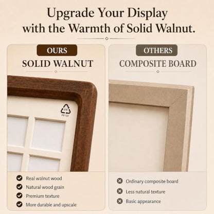 12x12 Solid Walnut 36-Grid Tabletop Shadow Box with Clear PET Panel | 36-Grid Picture Frame Display Case| Walnut shadow box with clear PET panel for flowers, stamps, photos, moms, and collectors.